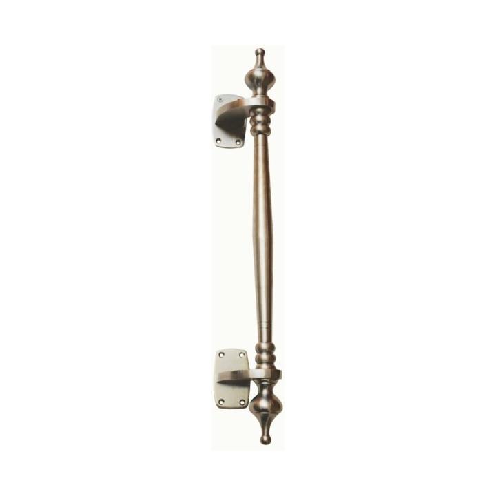 Solid brass offset pull handle with finials - Decor Handles