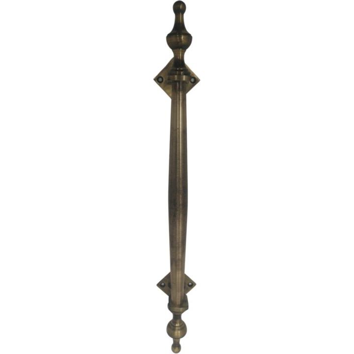 Solid brass pull handle with finials - 295mm - Decor Handles