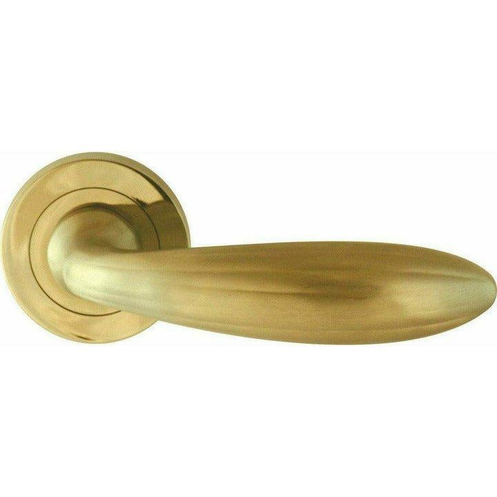 Solid brass rippled lever handle on rose - Decor Handles