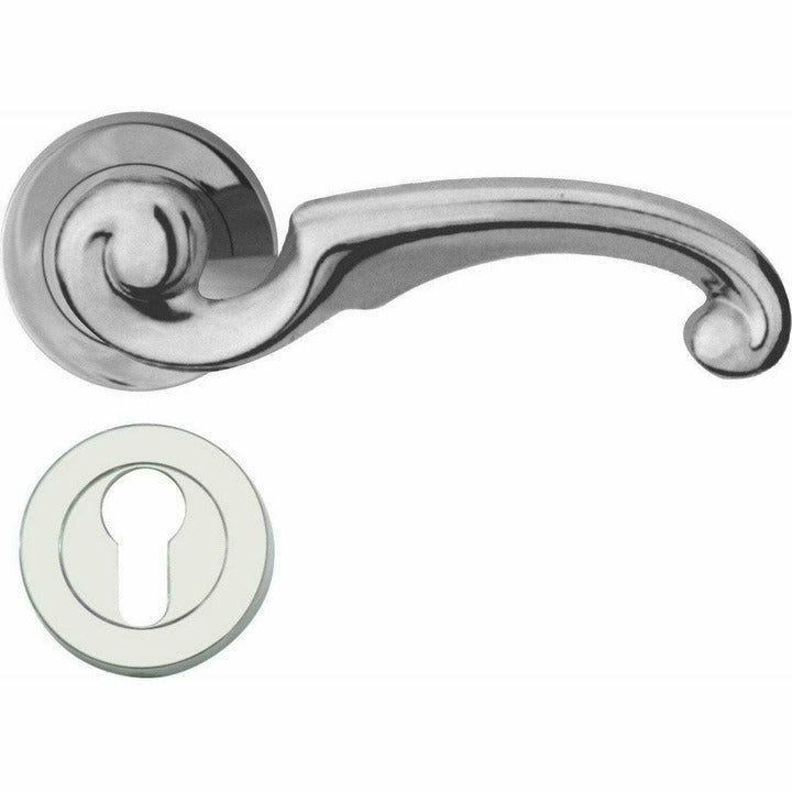 Solid brass twirled lever handle on rose - Decor Handles