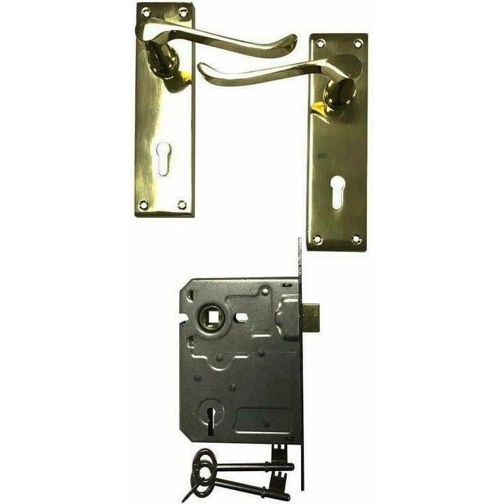 Solid brass victorian lever handle on back plate with 2 lever lock - Decor Handles