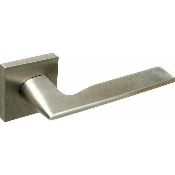 Solid Stainless Steel Lever Handle on Square Rose - Slim Handle - Decor Handles