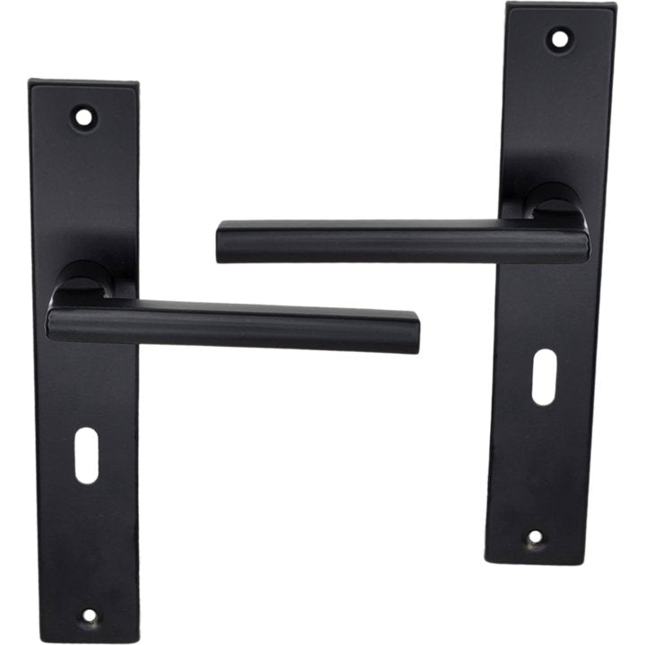 Square Modern Black Lever Handle on Plate - Decor Handles