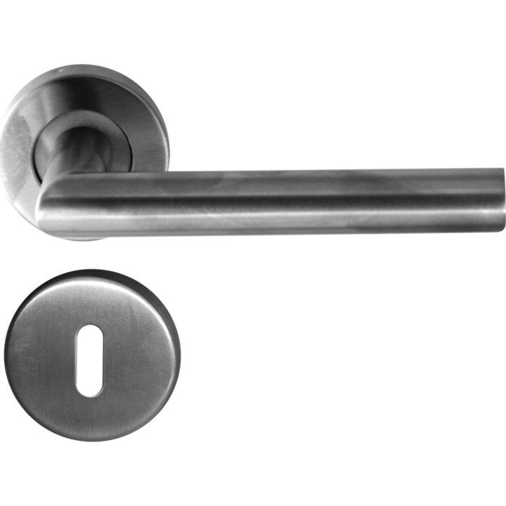 Stainless steel tubular lever handle on rose with 2 lever lock - Decor Handles
