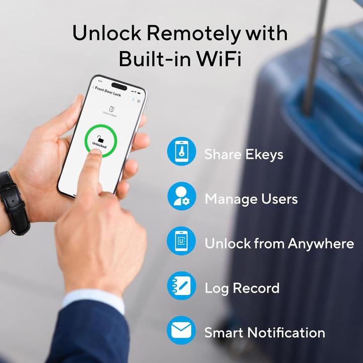ULTRALOQ U-Bolt WiFi Smart Lock with Built-in WiFi - Black - Decor Handles - Smart Locks