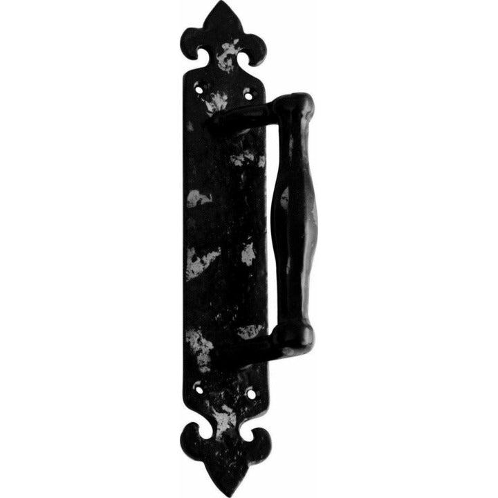 Wrough iron pull handle on back plate - Decor Handles