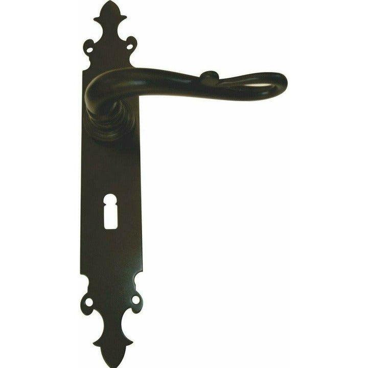Wrought iron lever handle on plate - Decor Handles